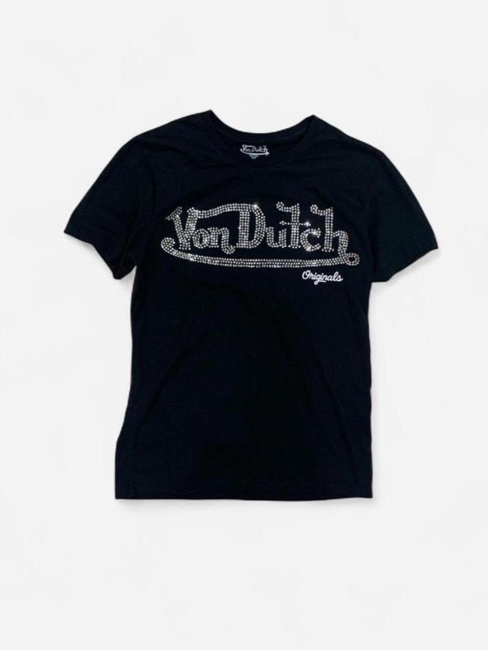 Von Dutch Black Tee with Silver Rhinestone Logo